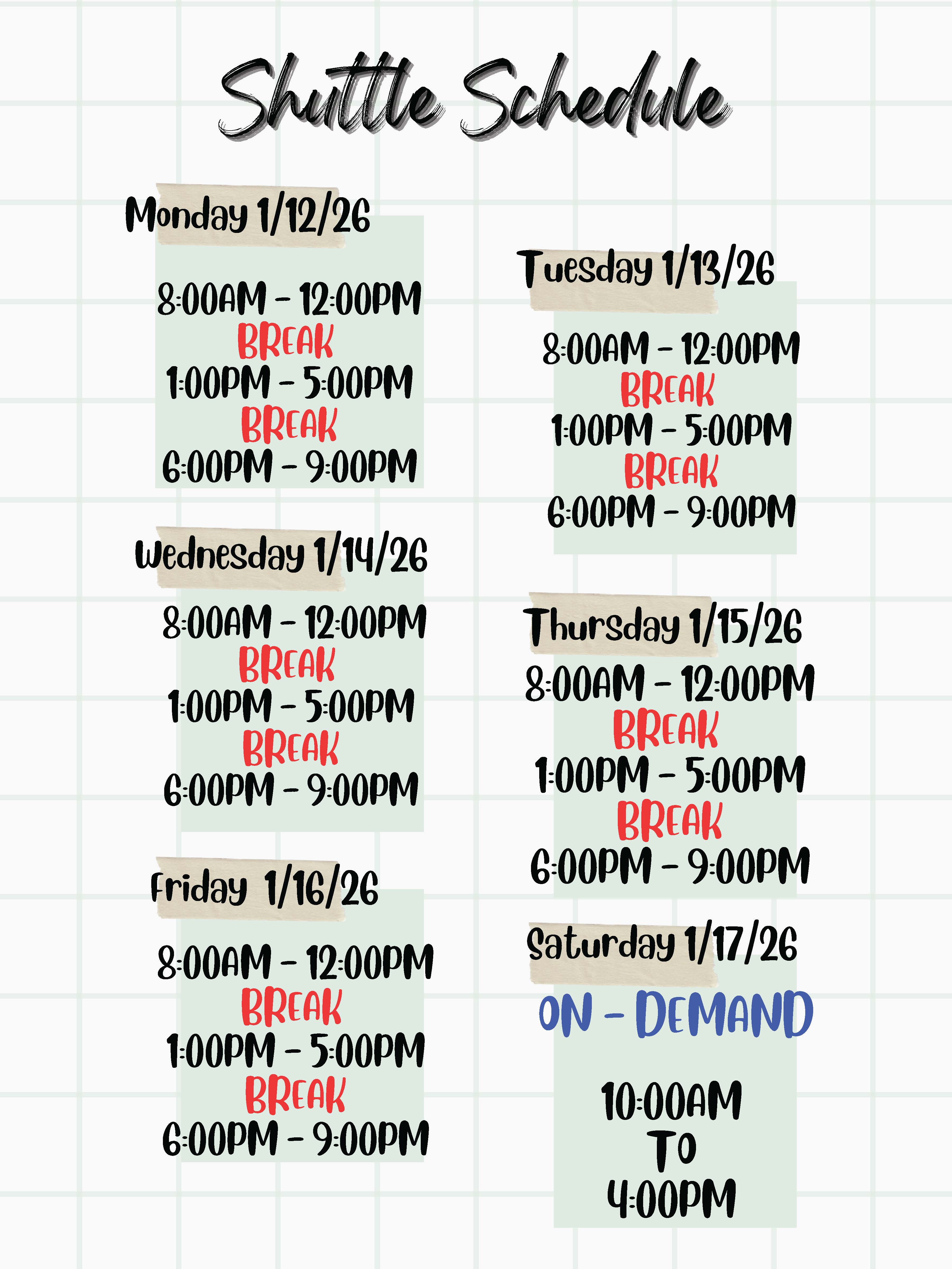 Schedule Week of Jan 12, 2026