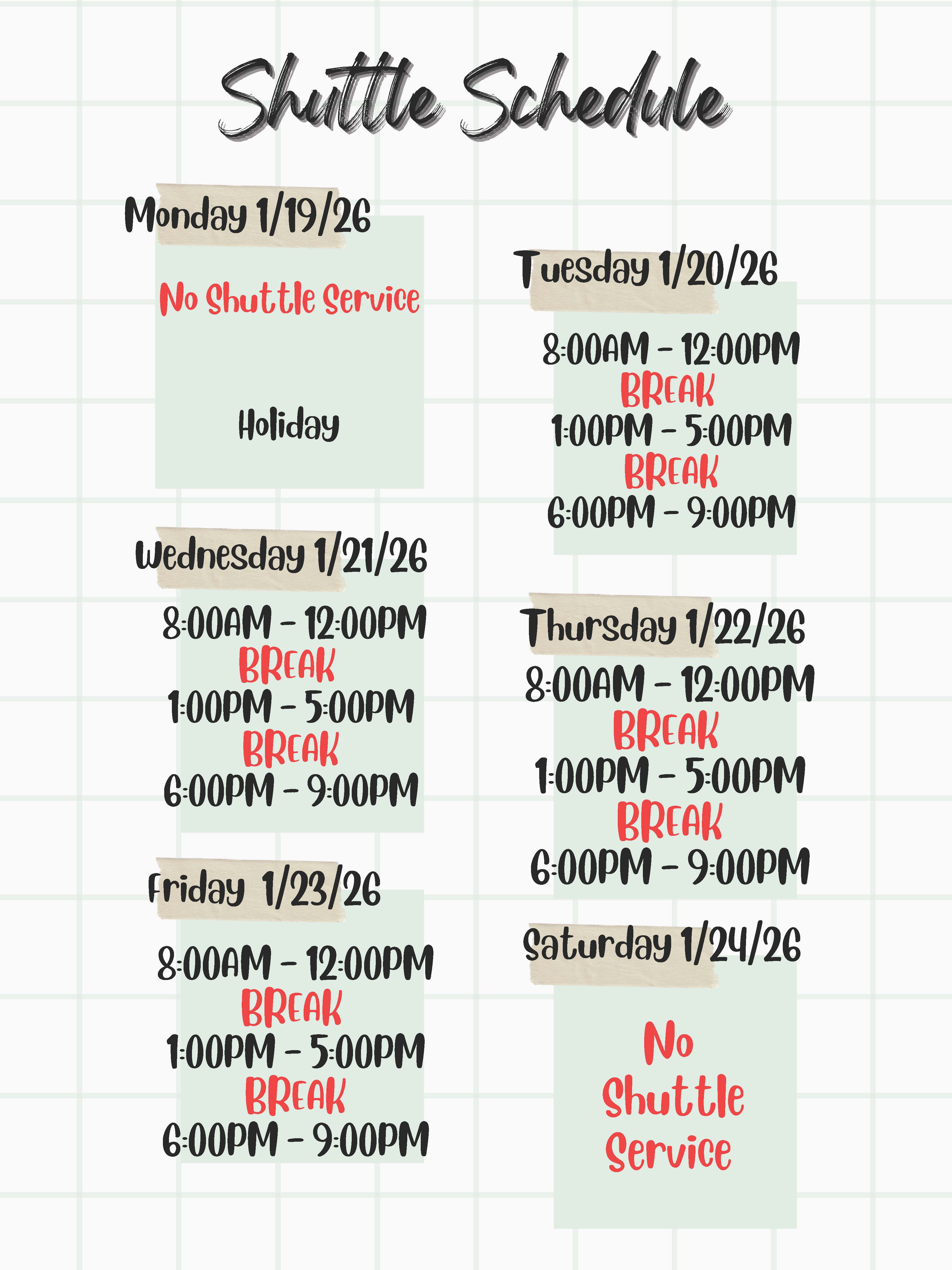 Schedule Week of Jan 19, 2026